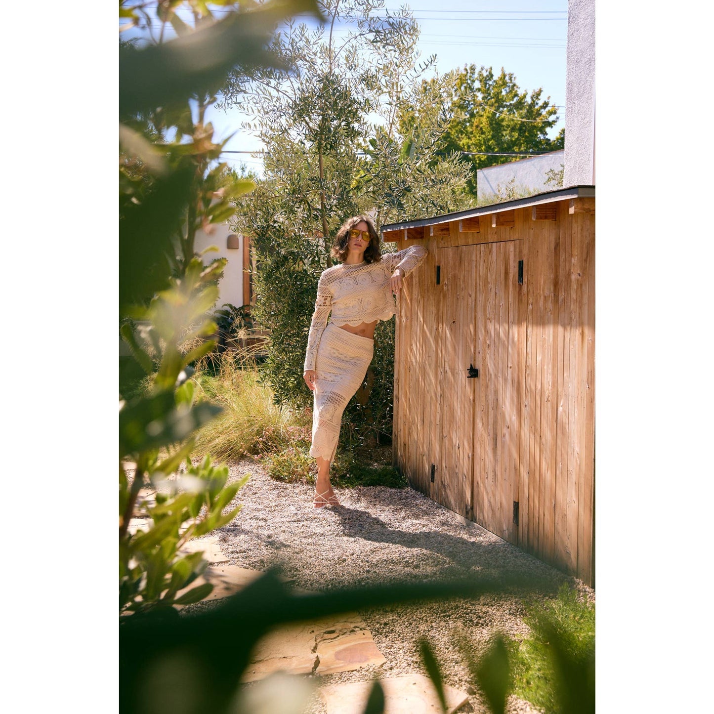 FLORAL CROCHET MIDI SKIRT WITH SIDE SLIT