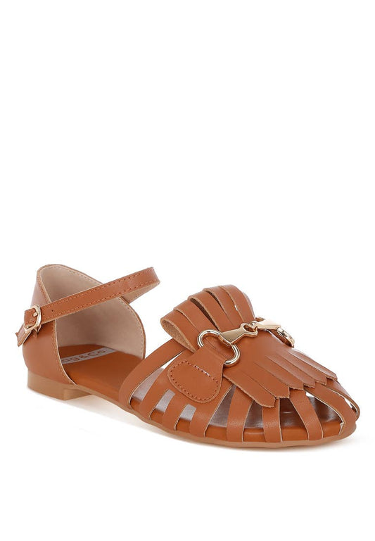 Rag & Co Ramita Horsebit Fringe Flat Sandals