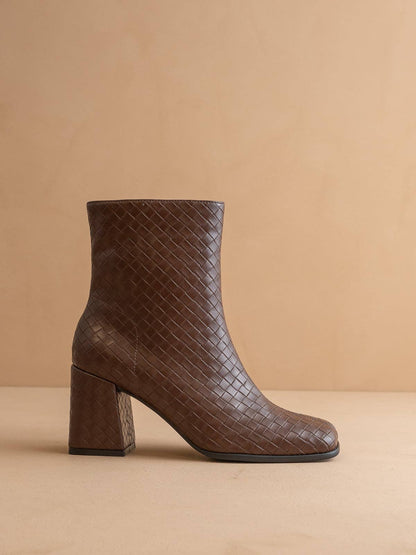 Oasis Society The Demi | Coffee Woven Block Heel Ankle Fall Boot