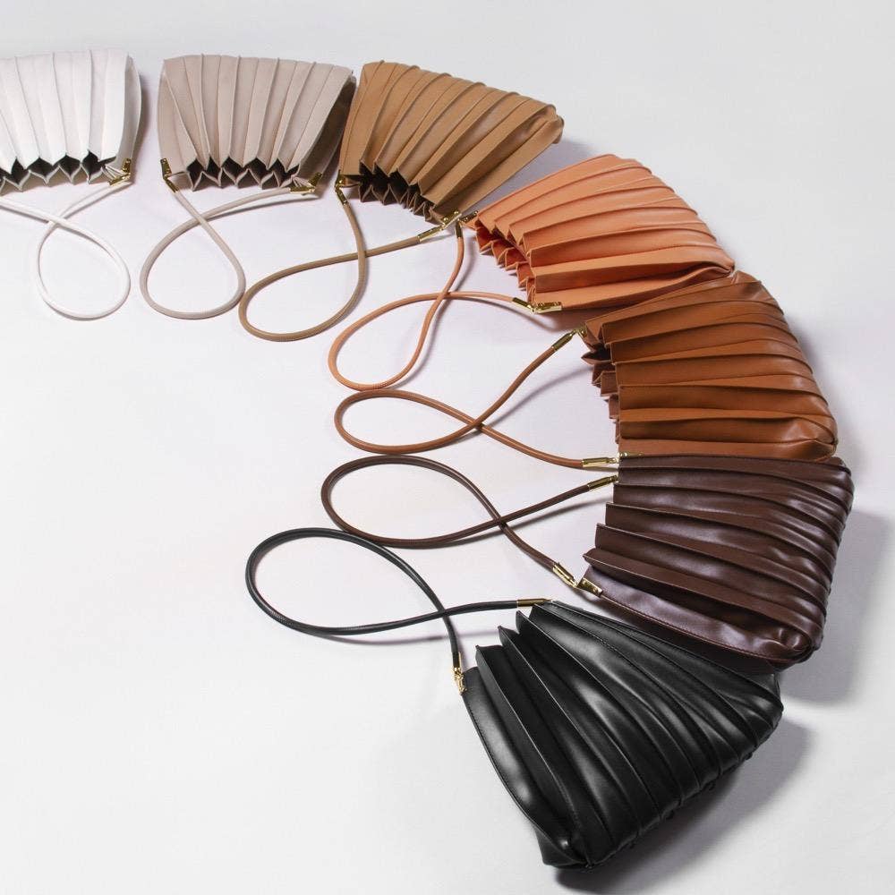 Melie Bianco Carrie Bone Pleated Vegan Leather Shoulder Bag