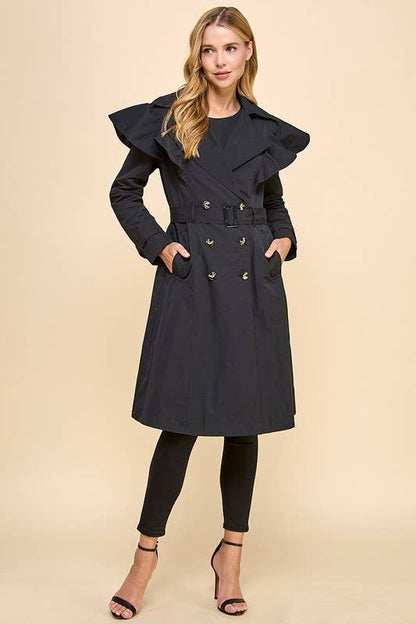 Ruffle Detail Trench Coat