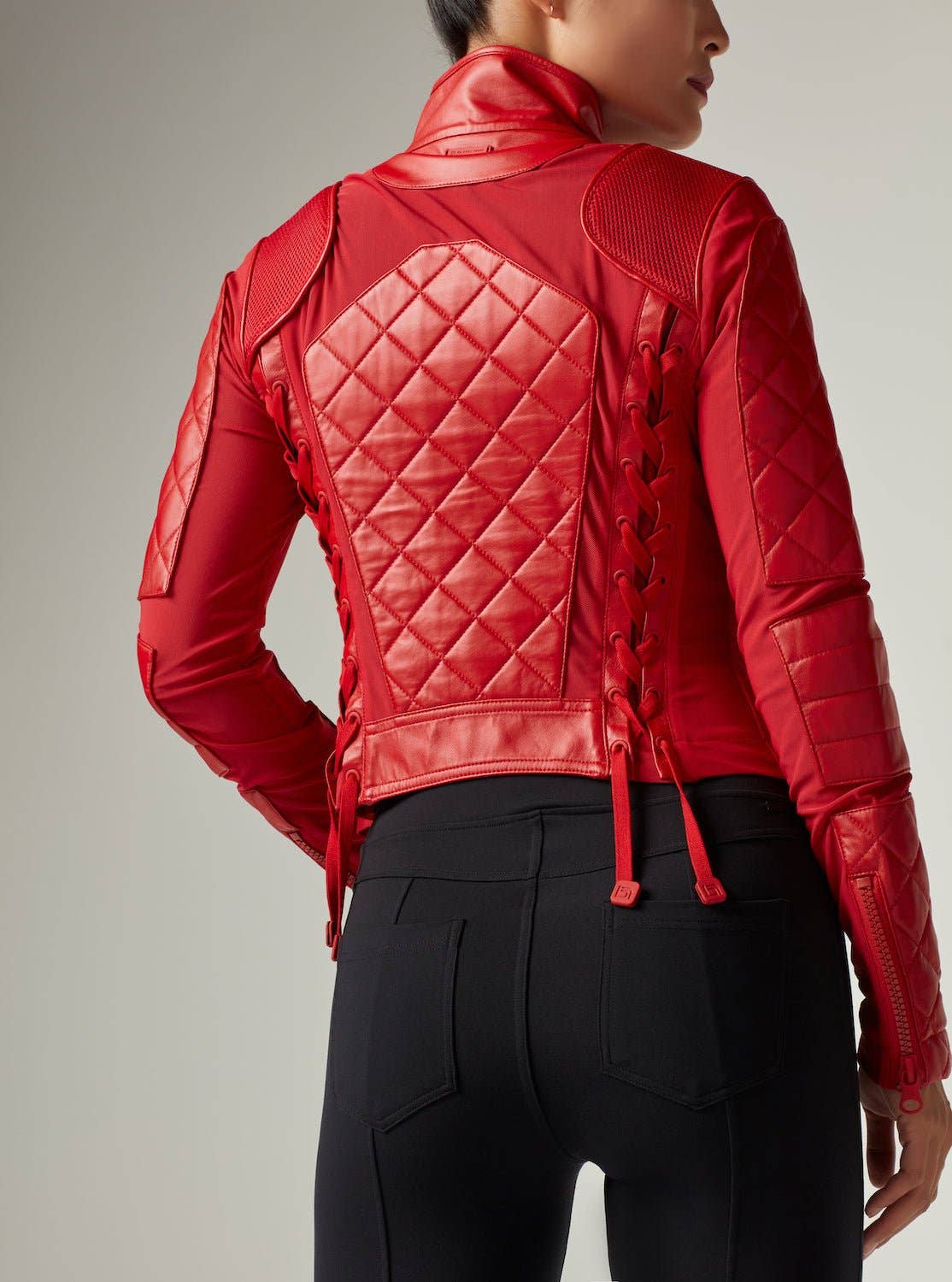 Blanc Noir Classic Red Leather Mesh Moto Jacket