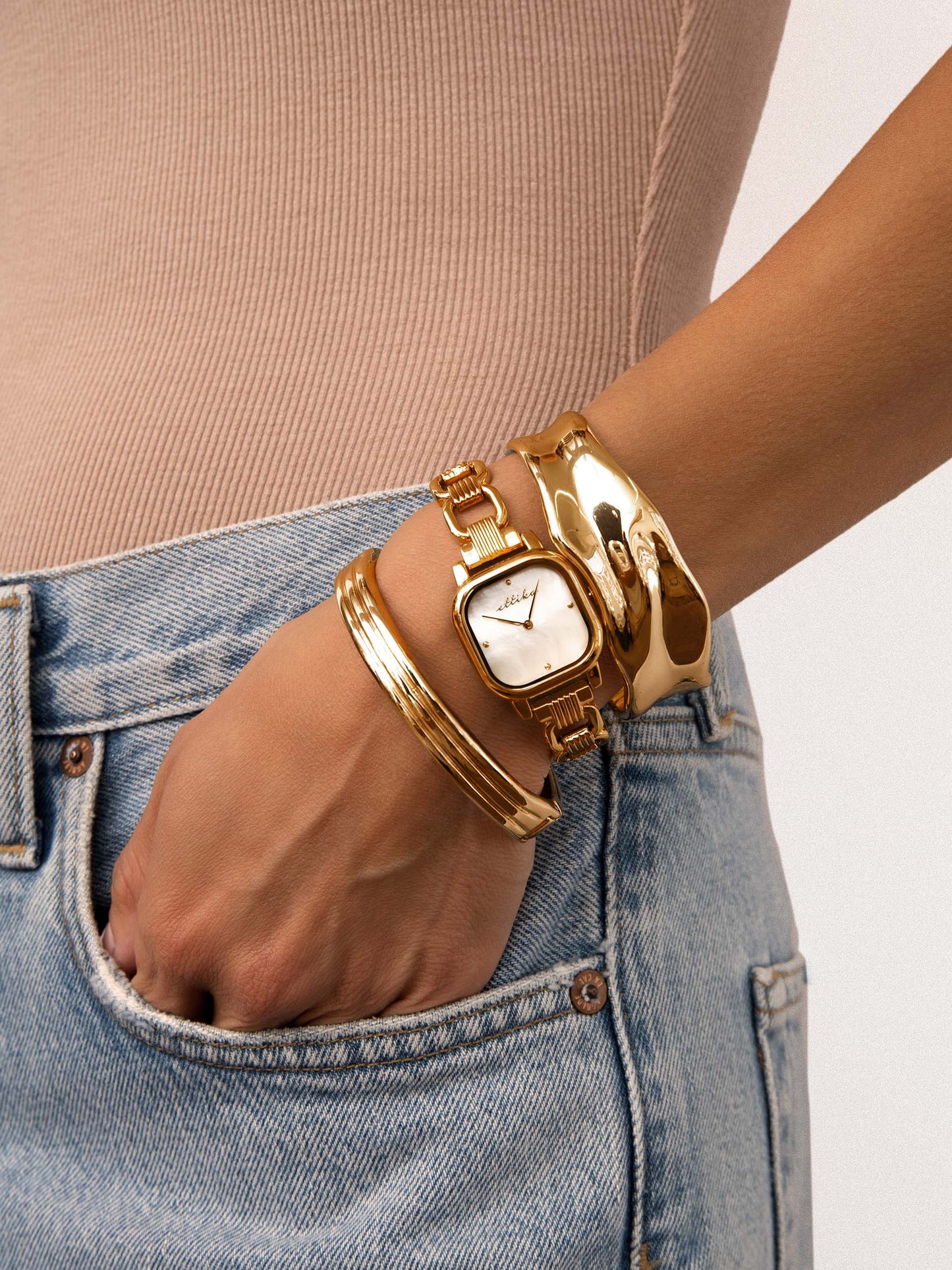 Ettika Classic Square Gold Bracelet Watch