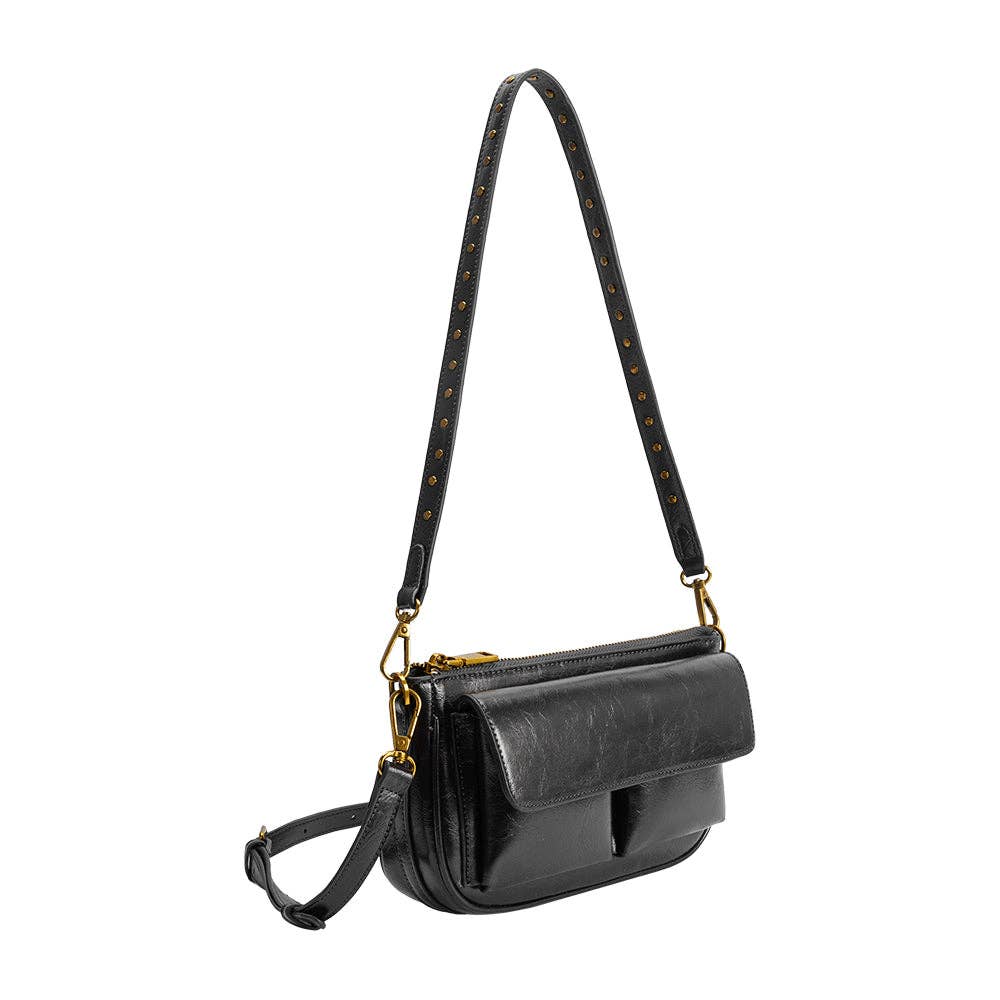 Melie Bianco Aria Black Recycled Vegan Leather Shoulder Bag