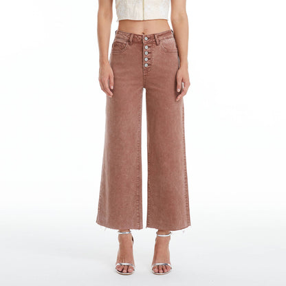 BAYEAS HIGH RISE WIDE LEG TWILL PANTS(RAW HEM,BUTTON FLY)