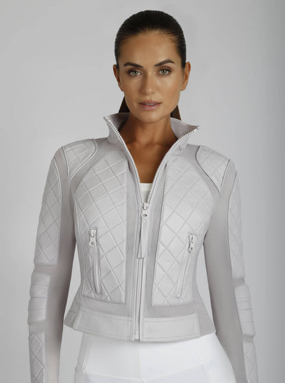 Blanc Noir Classic Orchard Tint Leather Mesh Moto Jacket
