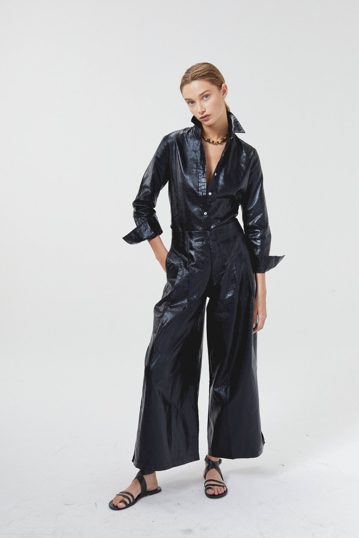 Lanhtropy Culotte Metallic Linen Pants - Black