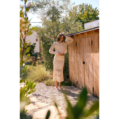 FLORAL SHEER CROCHET TOP AND SKIRT SET WITH SCALLOP HEM