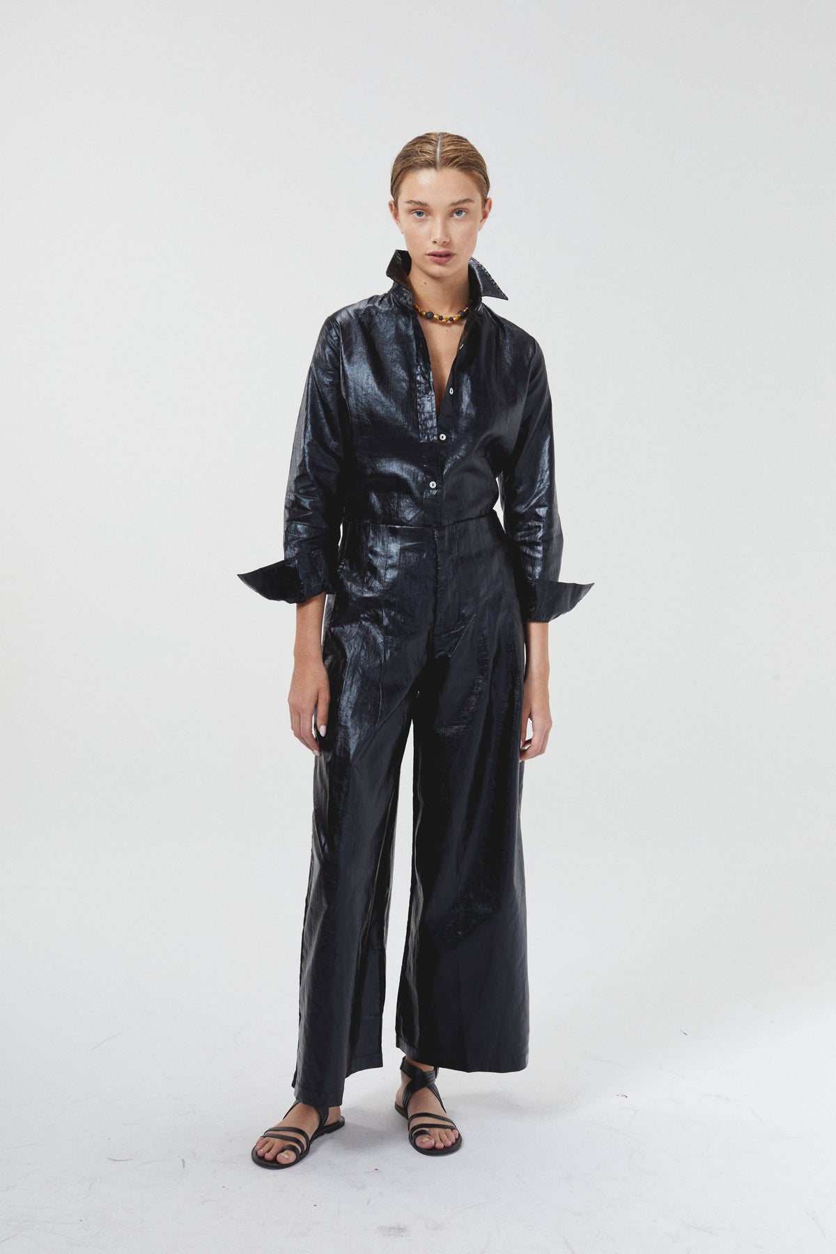 Lanhtropy Culotte Metallic Linen Pants - Black