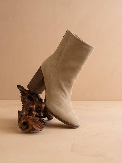Oasis Society The Maxine | Khaki Minimal Suede Heel Fall Bootie