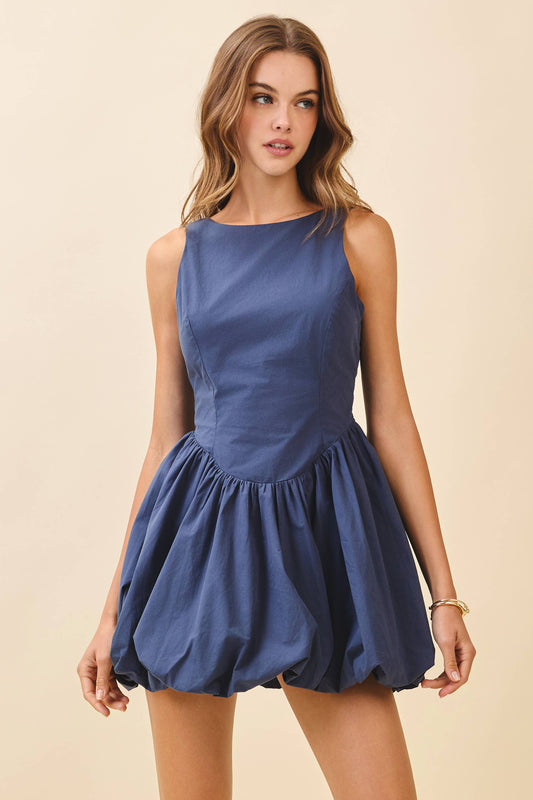 Structured Bodice Bubble Hem Lace Up Mini Dress