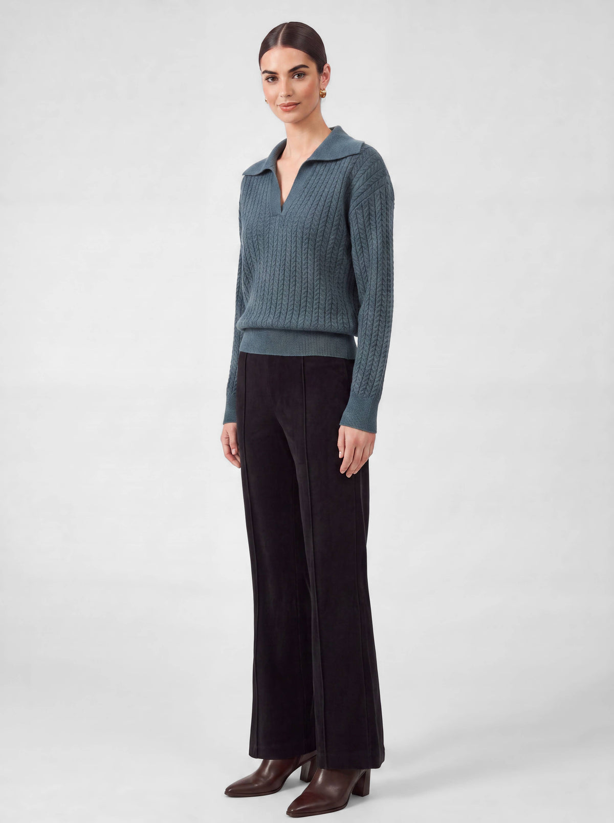 Current Air Open Collar Pullover Cable Knit Sweater