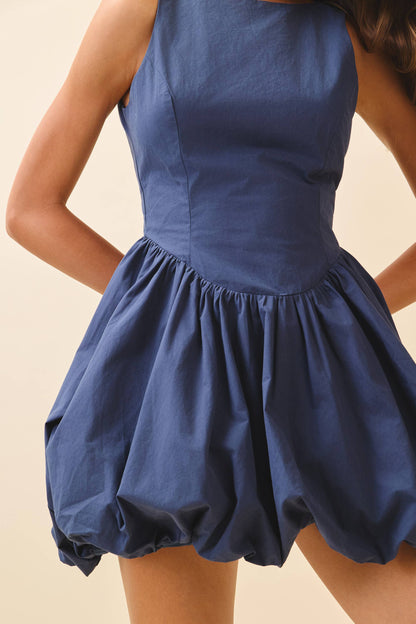 Structured Bodice Bubble Hem Lace Up Mini Dress