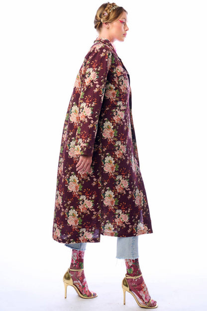 Aratta Cara Delvinge Burgundy Floral Coat
