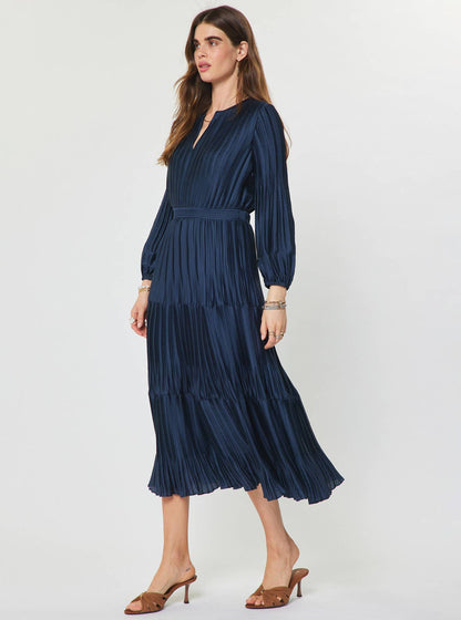 Current Air Pleated Long Sleeve Maxi Dress