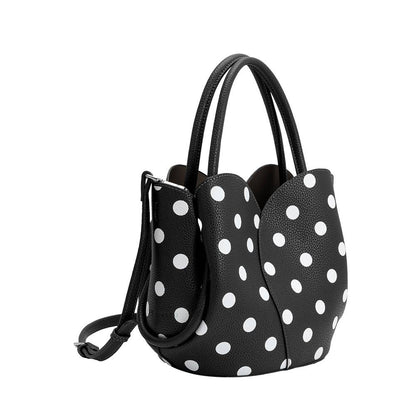 Melie Bianco Tulip Black Recycled Vegan Leather Polka Dot Top Handle Bag