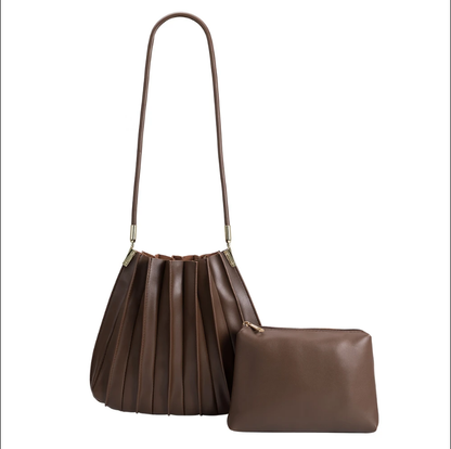 Melie Bianco Carrie Chocolate Pleated Vegan Leather Shoulder Bag