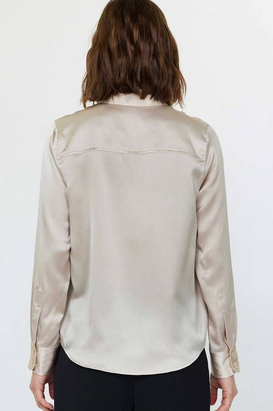Current Air 100% Silk Button Down Long Sleeve Blouse