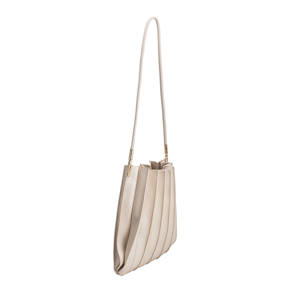 Melie Bianco Carrie Bone Pleated Vegan Leather Shoulder Bag