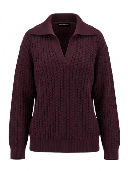 Current Air Open Collar Pullover Cable Knit Sweater