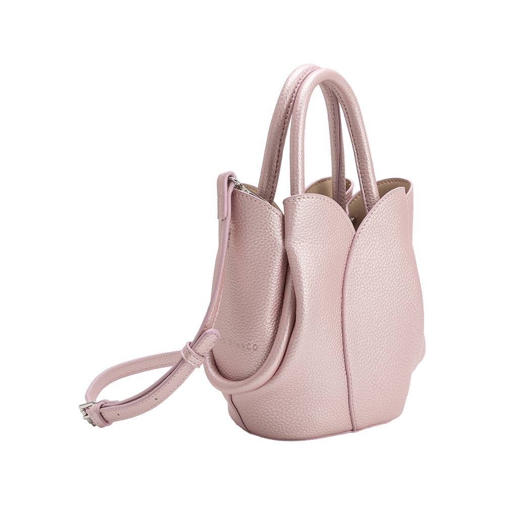 Melie Bianco Tulip Mini Metallic Pink Recycled Vegan Leather Top Handle Bag