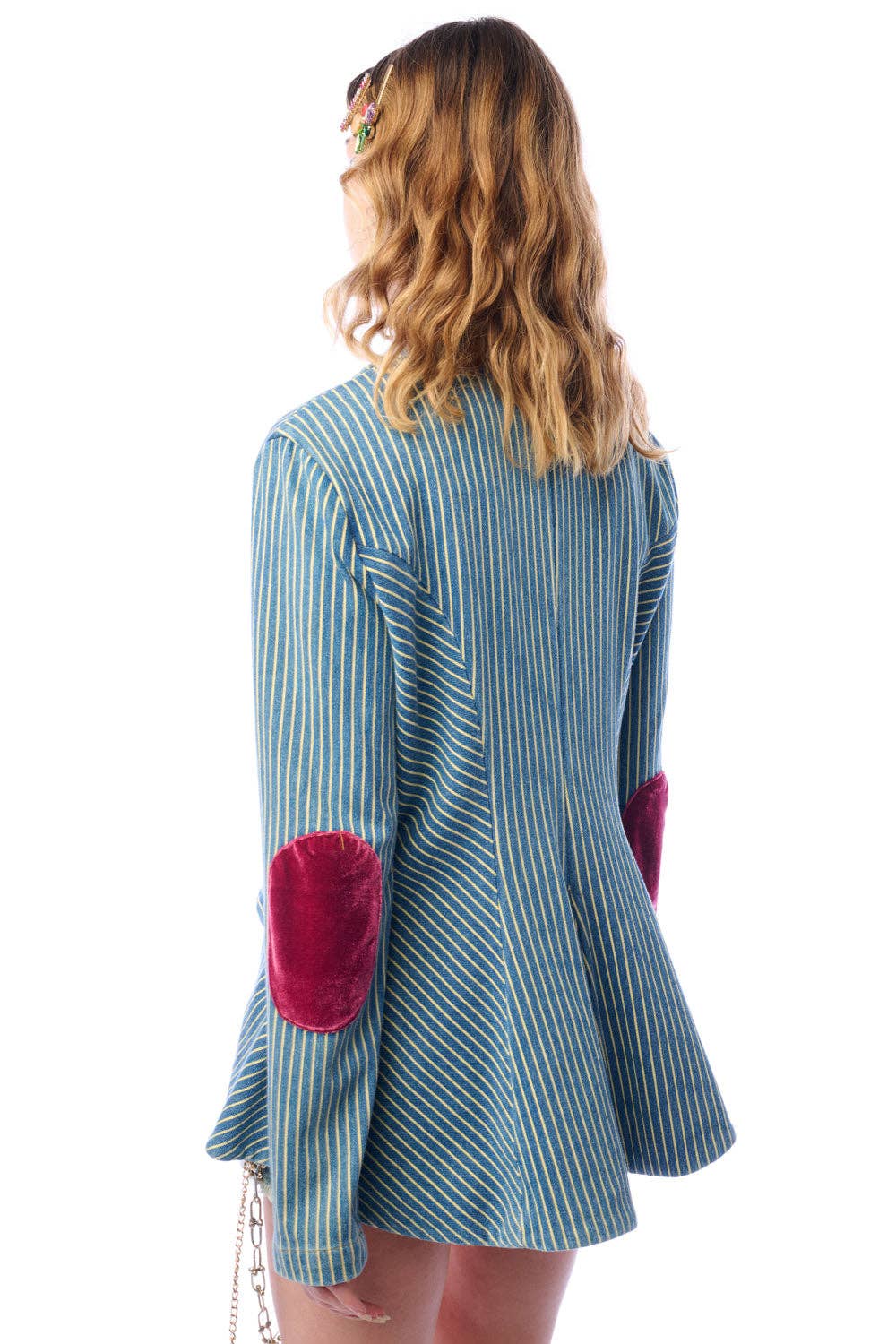 Aratta Alaia Stripe Denim Blazer with Lapel Embellishments