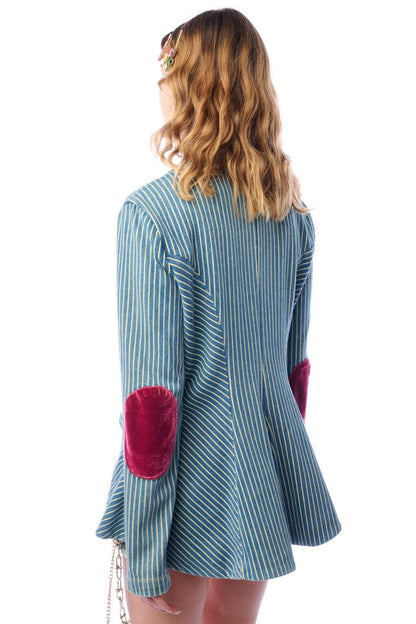 Aratta Alaia Stripe Denim Blazer with Lapel Embellishments