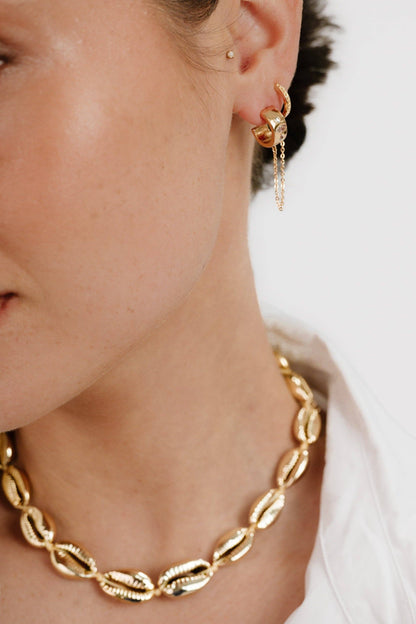 Ettika Double Piercing Bezel Crystal Dangle Earrings