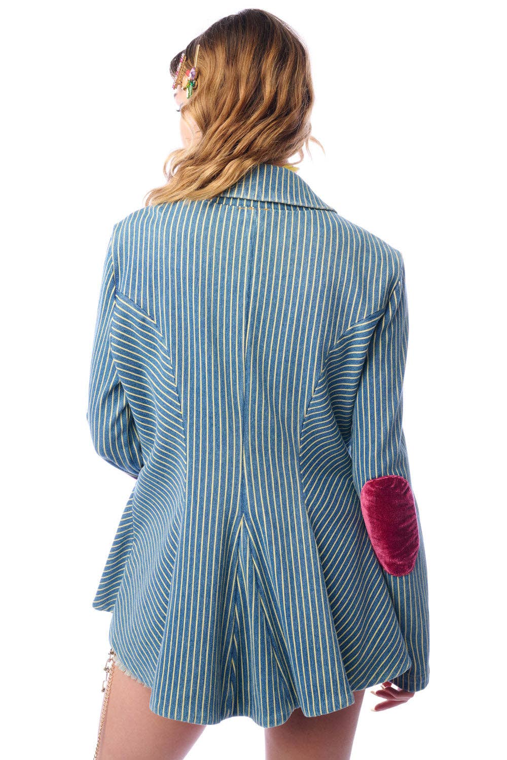 Aratta Alaia Stripe Denim Blazer with Lapel Embellishments