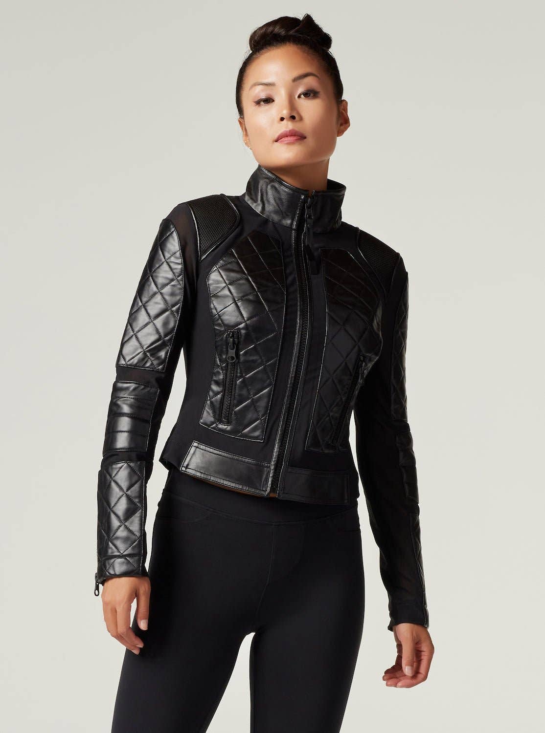 Blanc Noir Classic Leather Mesh Moto Jacket