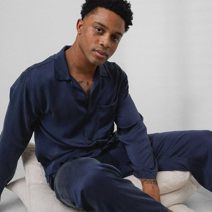 Men's Washable Silk Button Up Set
