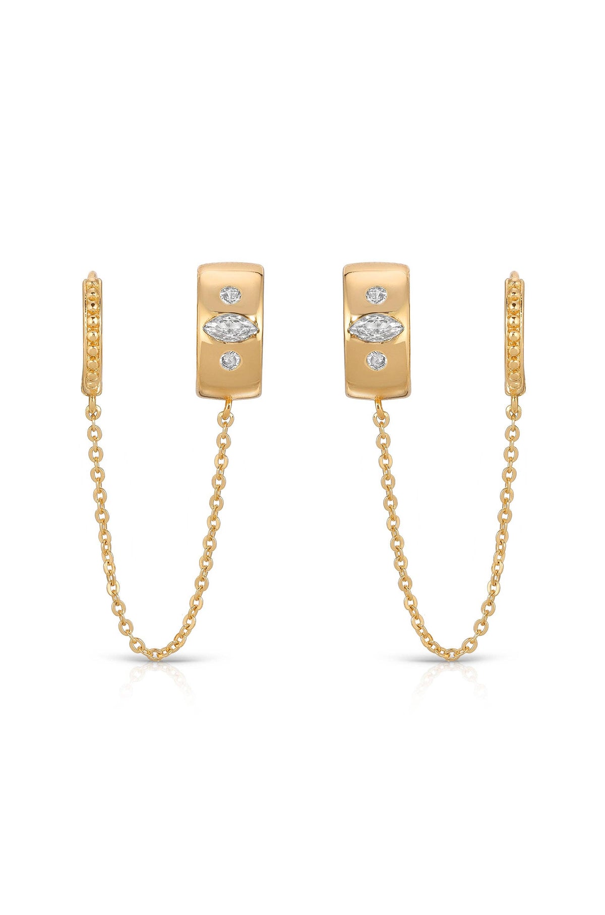 Ettika Double Piercing Bezel Crystal Dangle Earrings