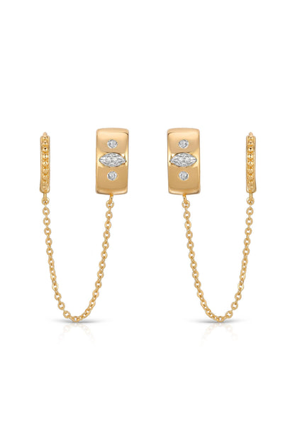 Ettika Double Piercing Bezel Crystal Dangle Earrings
