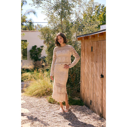 FLORAL SHEER CROCHET TOP AND SKIRT SET WITH SCALLOP HEM