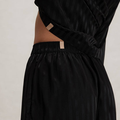 Lunya Washable Silk Striped Jacquard Button Up Long Sleeve Short Set
