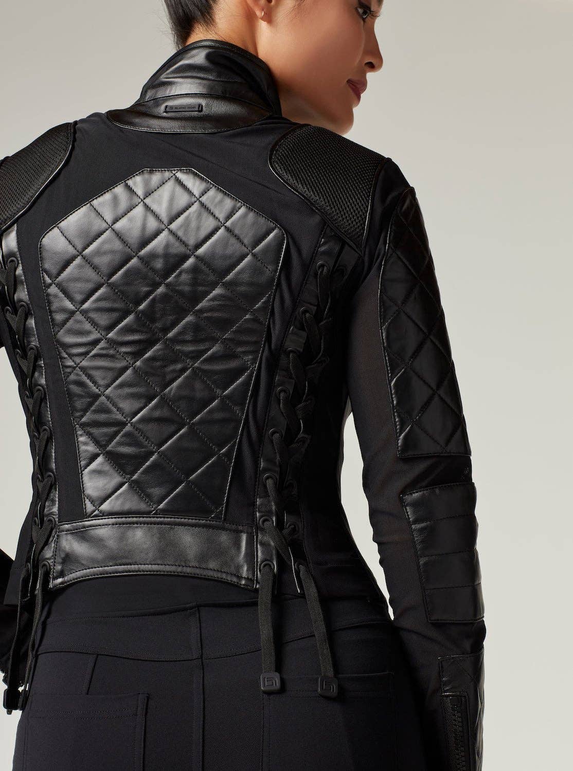 Blanc Noir Classic Leather Mesh Moto Jacket