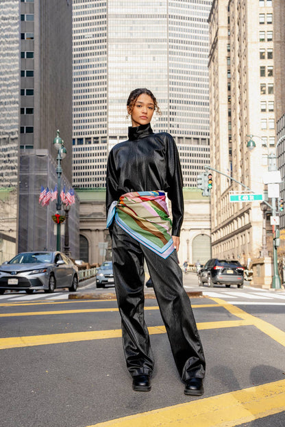 Jessie Zhao Double Sided Wool Silk Scarf in Ocean Breeze