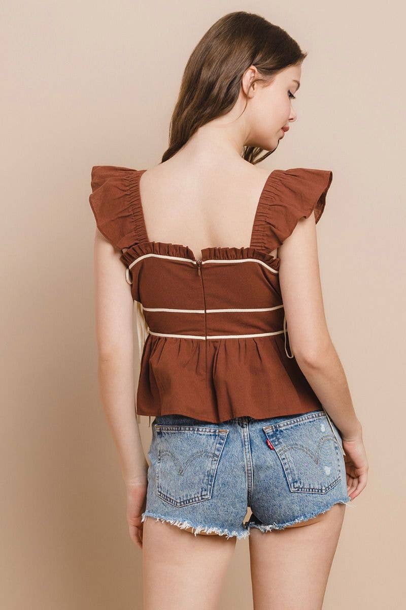 Ruched Detail Ruffled Straps Top