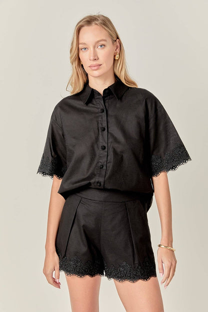 English Factory Midnight Lace Linen Shirt