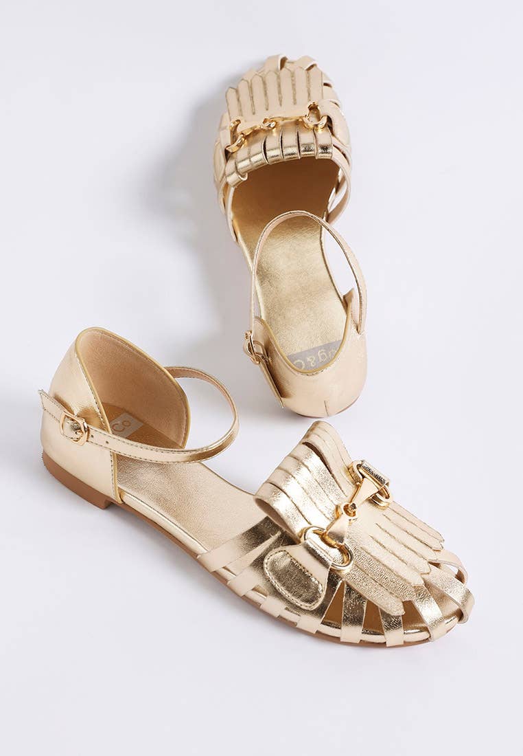 London Rag Noori Metallic Fringe Flat Sandals