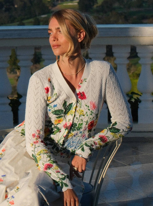 Current Air Floral Print Scalloped Cardigan