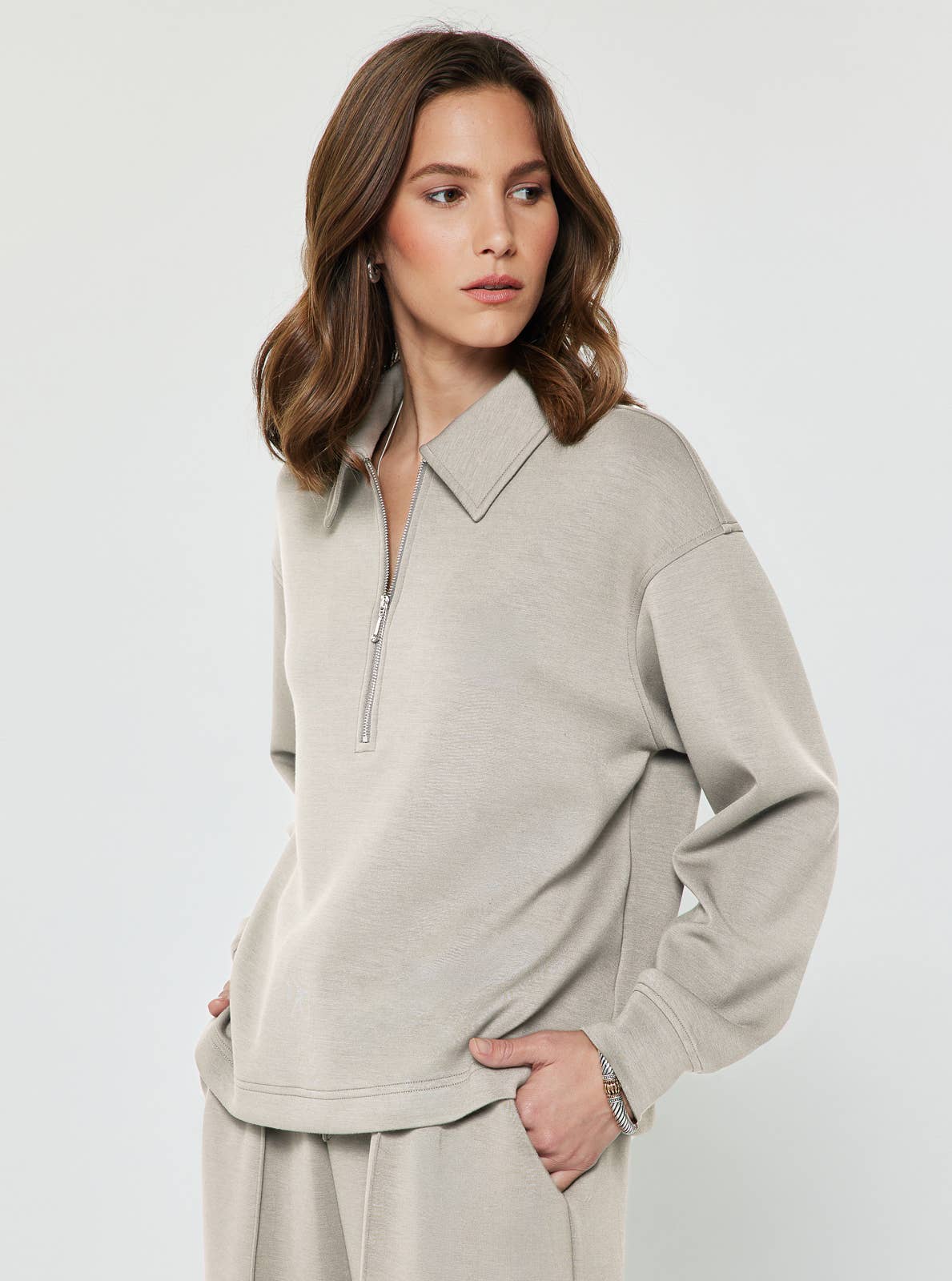 Current Air Collared Half Zip Sweatshirt and Wide Leg Pants Set