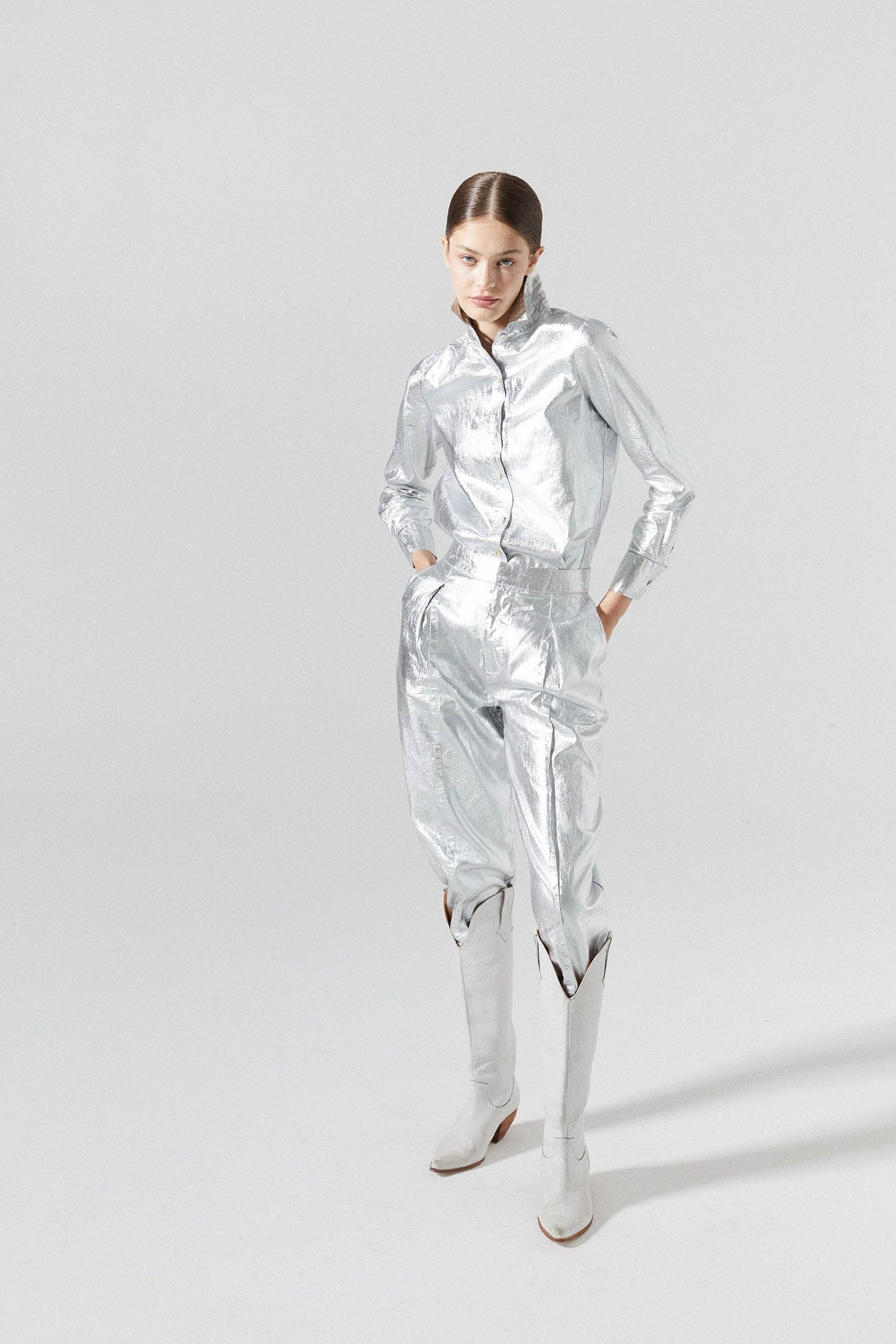 Lanhtropy San Marino Metallic Linen Shirt - Silver