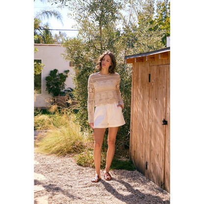 FLORAL SHEER CROCHET TOP WITH SCALLOP HEM