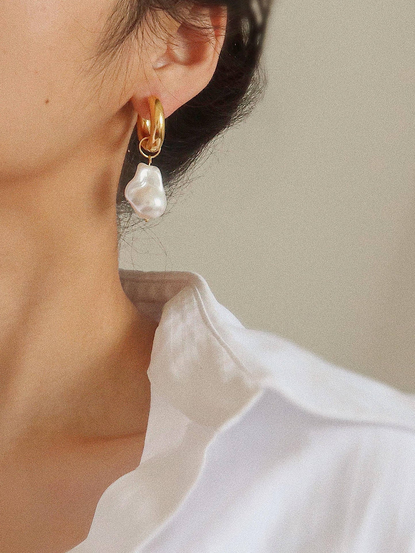 Flanerie by Maiq Oceana Gold Statement Large Pearl Earring