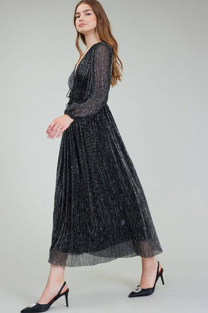Current Air Metallic Pleated Long Dress