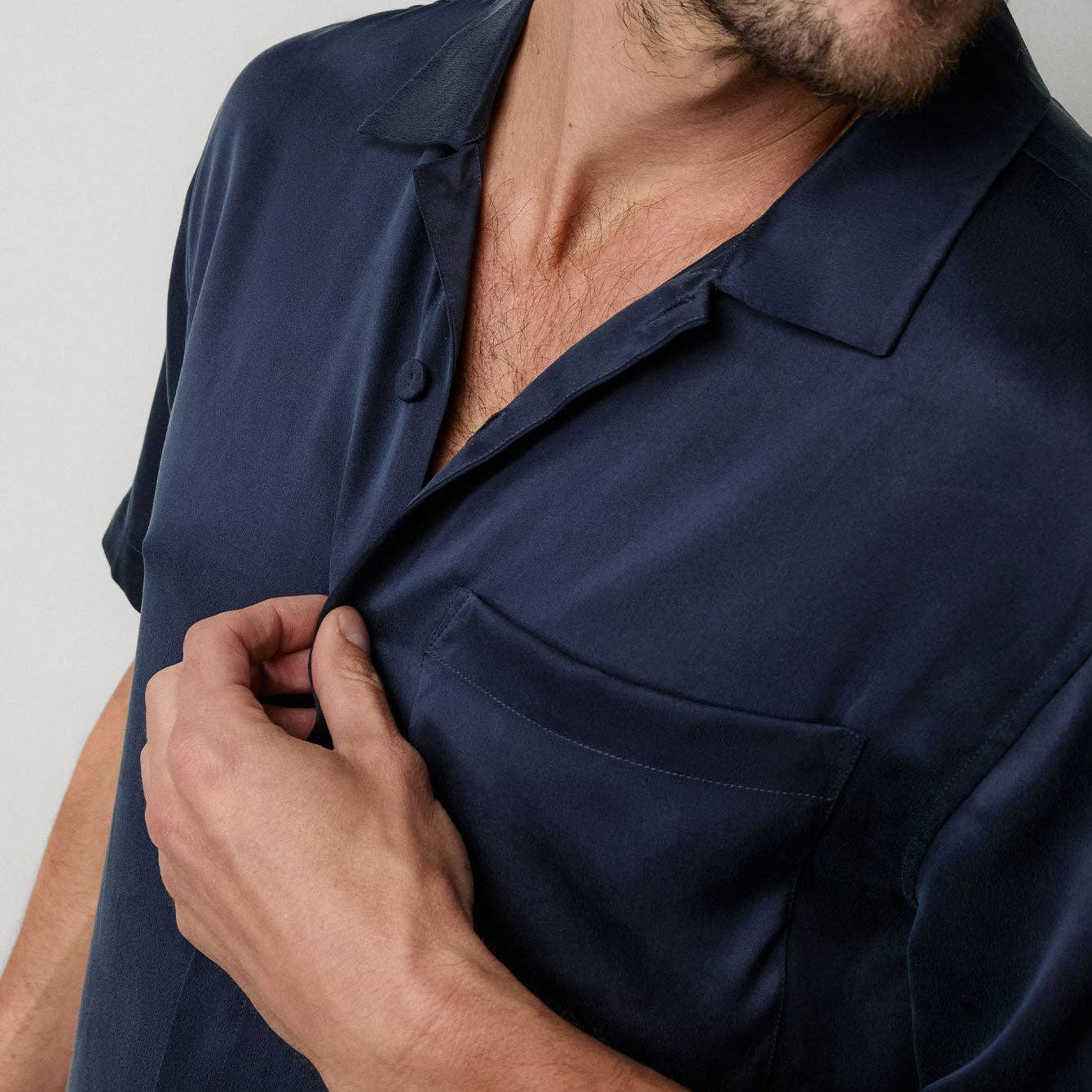 Men's Washable Silk Button Up Short Set