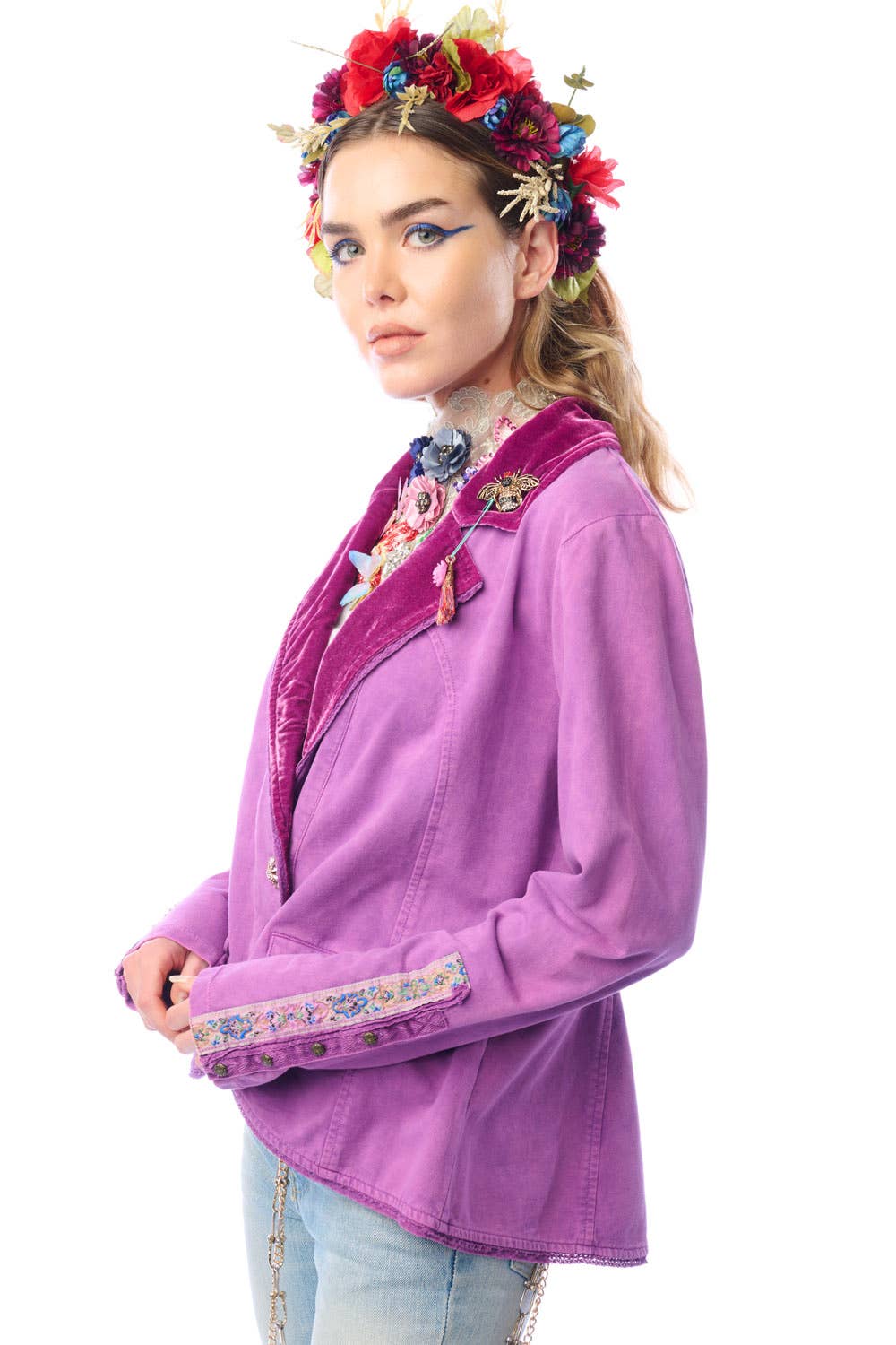 Aratta Colonel Jacket - Violet | French Terry Jacket | Velvet Blazer