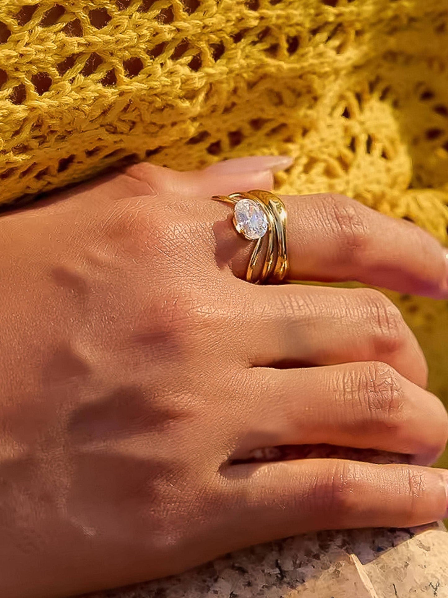 Flanerie by Maiq Gloire 18K Gold Non-Tarnish Abstract CZ Ring