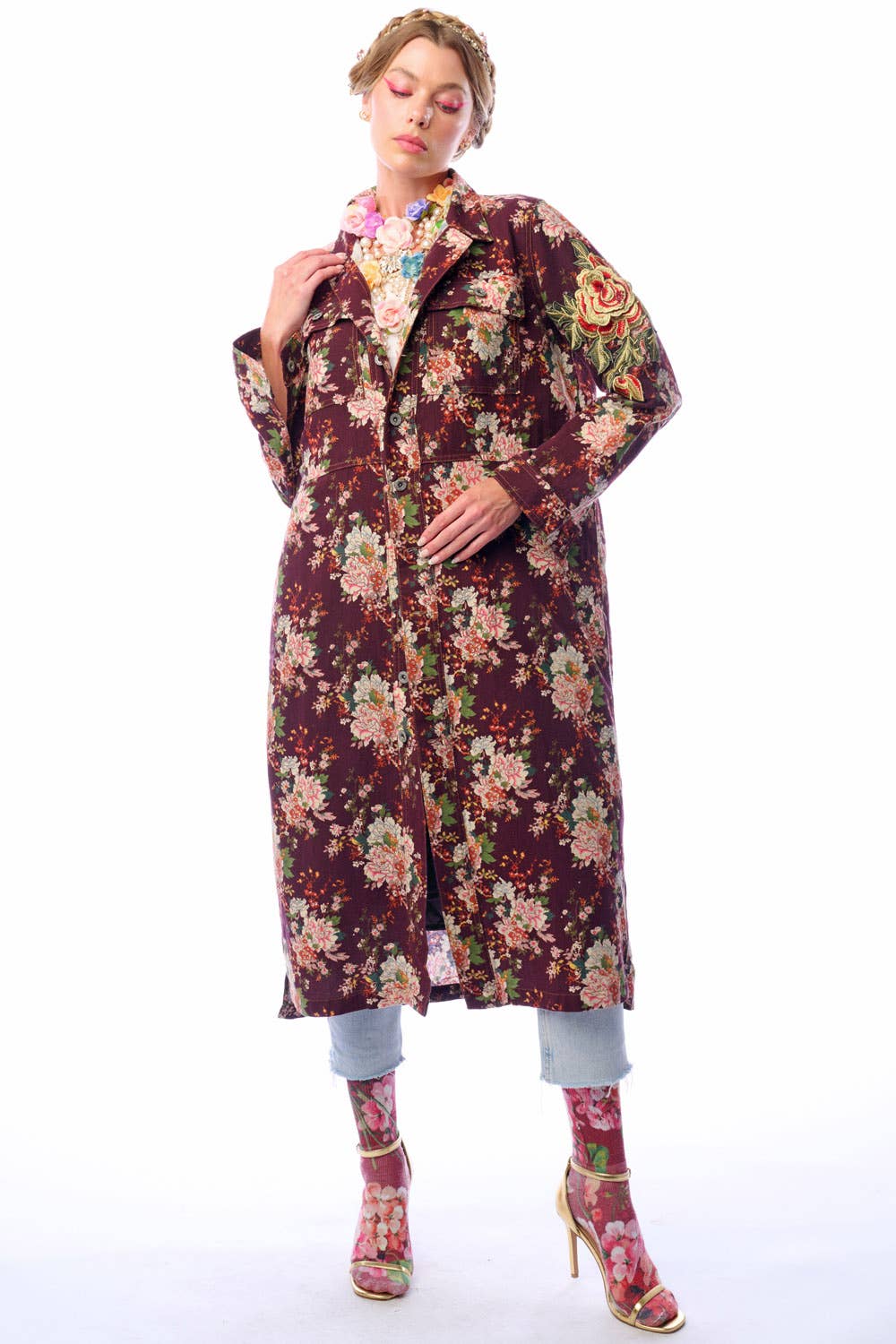 Aratta Cara Delvinge Burgundy Floral Coat